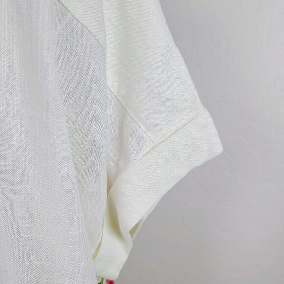 NEW Desigual blouse S Cream Pink Floral Linen Blend Buttoned Short Sleeve Top - Picture 7 of 11